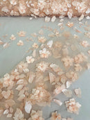 Floral Fancy Fabric - Blush Peach - Embroidered Roses Pattern on Mesh Fabric Sold by Yard