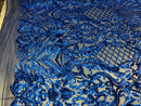 4 Way Stretch Damask Pattern Sequins Fabric Royal Fancy Embroidered Mesh Design Fashion By The Yard