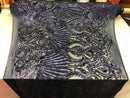 4 Way Stretch Damask Pattern Sequins Fabric Navy Fancy Embroidered Mesh Design Fashion By The Yard