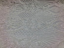 4 Way Stretch Damask Pattern Sequins Fabric White Fancy Embroidered Mesh Fashion Fabric By The Yard