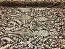 4 Way Stretch Damask Pattern Sequins Fabric Gold Fancy Embroidered Fashion-Prom-Gown By The Yard