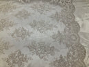 Floral Shiny Sequins Embroided Lace Fabric - White - Beautiful Fabrics Sold by The Yard