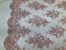 Floral Shiny Sequins Embroided Lace Fabric  - Blush Pink - Beautiful Fabrics Sold by The Yard