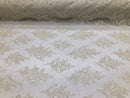 Floral Shiny Sequins Embroided Lace Fabric - Ivory  - Beautiful Fabrics Sold by The Yard