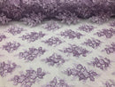 Floral Shiny Sequins Embroided Lace Fabric - Lilac - Beautiful Fabrics Sold by The Yard