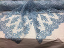 Floral Shiny Sequins Embroided Lace Fabric - Baby Blue  - Beautiful Fabrics Sold by The Yard