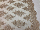 Floral Shiny Sequins Embroided Lace Fabric - Taupe - Beautiful  Fabrics Sold by The Yard