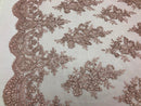 Floral Shiny Sequins Embroided Lace Fabric - Dusty Rose  - Beautiful Fabrics By The Yard