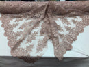 Floral Shiny Sequins Embroided Lace Fabric - Dusty Rose  - Beautiful Fabrics By The Yard