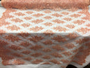 Floral Shiny Sequins Embroided Lace Fabric - Peach - Beautiful Fabrics Sold by The Yard