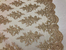 Floral Shiny Sequins Embroided Lace Fabric - Metallic Gold - Beautiful Fabrics Sold by The Yard