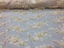 3D Embroided - Ivory Flower And Leaf Pattern Fabric Fancy Flowers Fashion Fabric By The Yard