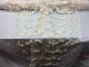3D Embroided - Ivory Flower And Leaf Pattern Fabric Fancy Flowers Fashion Fabric By The Yard