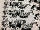 3D Embroided - Black Flower And Leaf Pattern Fabric Fancy Flowers Fashion Fabric By The Yard