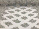 Silver - Hand Beaded Embroidered Flower Pattern Bridal Wedding Lace Fabric Sold by The Yard