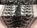 3D Embroided - Black Flower And Leaf Pattern Fabric Fancy Flowers Fashion Fabric By The Yard