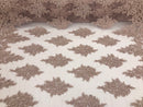 Mauve - Hand Beaded Embroidered Flower Pattern Bridal Wedding Lace Fabric Sold by The Yard