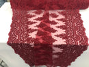 Burgundy  - Hand Beaded Embroidered Flower Pattern Bridal Wedding Lace Fabric Sold by The Yard