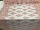 Blush Pink - Hand Beaded Embroidered Flower Pattern Bridal Wedding Lace Fabric Sold by The Yard