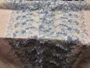 3D Embroided - Baby Blue Flower And Leaf Pattern Fabric Fancy Flowers Fashion Fabric By The Yard