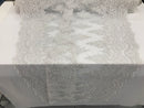 White - Hand Beaded Embroidered Flower Pattern Bridal Wedding Lace Fabric Sold by The Yard