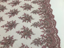 Pink and Silver Hand Beaded Embroidered Floral Fabric Lace Bridal Wedding Designs By The Yard