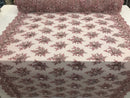 Pink and Silver Hand Beaded Embroidered Floral Fabric Lace Bridal Wedding Designs By The Yard
