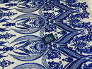 4 Way Stretch Fabric - Royal Blue - Fancy Pattern Design Sequins Fashion Fabric Mesh By Yard
