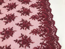 Burgundy Hand Beaded Embroidered Floral Fabric Lace Bridal Wedding Designs By The Yard