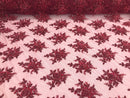 Burgundy Hand Beaded Embroidered Floral Fabric Lace Bridal Wedding Designs By The Yard