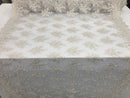 Off-White Hand Beaded Embroidered Floral Fabric Lace Bridal Wedding Designs By The Yard