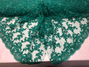Beaded - Teal - Embroided Small Flower Fabric with Decorated Borders - Sold by The Yard