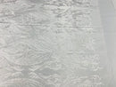 Lace Fabric - White - Fancy Damask Pattern Sequins Design Fashion Fabric