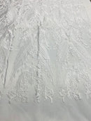 Lace Fabric - White - Fancy Damask Pattern Sequins Design Fashion Fabric
