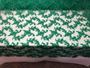 Beaded - Green - Embroided Small Flower Fabric with Decorated Borders - Sold by The Yard