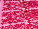 Lace Fabric - Fuschia - Fancy Damask Pattern Sequins Design Fashion Fabric