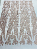 Lace Fabric - Blush - Fancy Damask Pattern Sequins Design Fashion Fabric