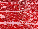 Lace Fabric - Red - Fancy Damask Pattern Sequins Design Fashion Fabric