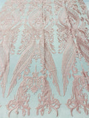 Lace Fabric - Pink - Fancy Damask Pattern Sequins Design Fashion Fabric
