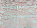 Lace Fabric - Pink - Fancy Damask Pattern Sequins Design Fashion Fabric