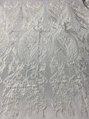 Lace Fabric - Ivory  - Fancy Damask Pattern Sequins Design Fashion Fabric