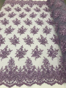 Lilac Hand Beaded Embroidered Floral Fabric Lace Bridal Wedding Designs By The Yard