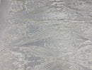 Lace Fabric - Ivory  - Fancy Damask Pattern Sequins Design Fashion Fabric
