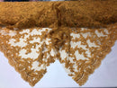Beaded - Gold - Embroided Small Flower Fabric with Decorated Borders - Sold by The Yard