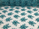 Turquoise Hand Beaded Embroidered Floral Fabric Lace Bridal Wedding Designs By The Yard