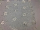 3D Embroided Flower Pattern Fabric with Two Tone Leaf Color White  - Elegant 3D Flowers By The Yard