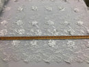 3D Embroided Flower Pattern Fabric with Two Tone Leaf Color White  - Elegant 3D Flowers By The Yard