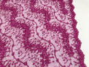 Magenta - Beaded Embroidery Wavy Flower Pattern Fabric Lace Elegant Dress Fabric By The Yard