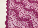 Magenta - Beaded Embroidery Wavy Flower Pattern Fabric Lace Elegant Dress Fabric By The Yard