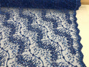 Royal Blue - Beaded Embroidery Wavy Flower Pattern Fabric Lace Elegant Dress Fabric By The Yard